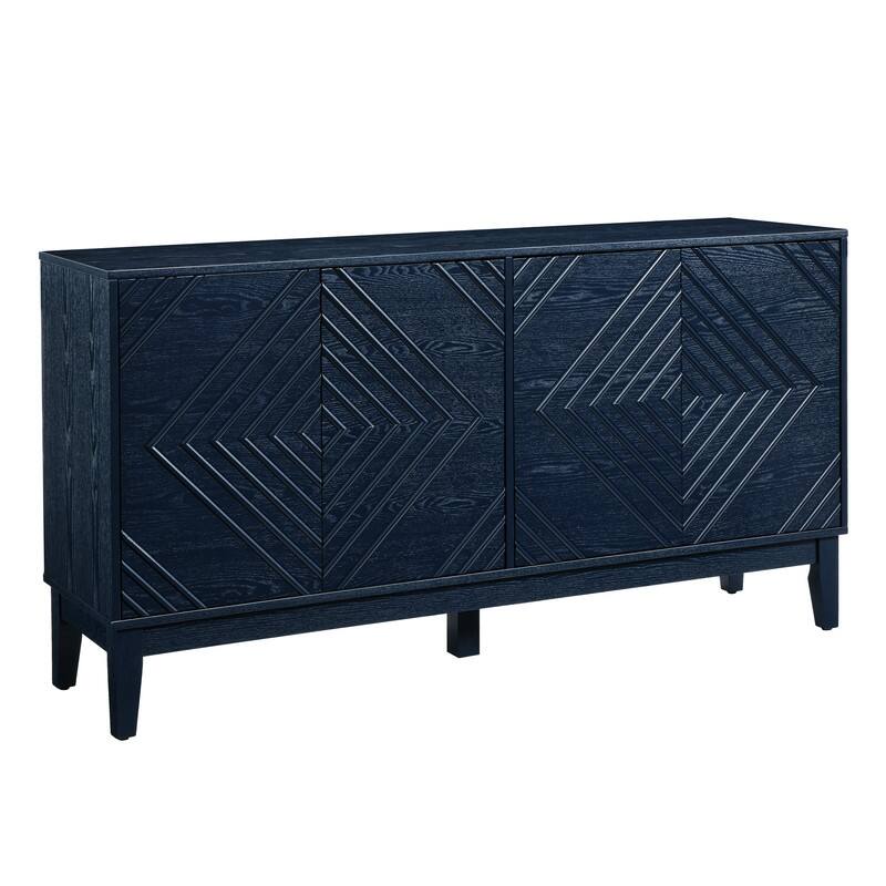 60.5" Farmhouse Fluted Sideboard – Mid-Century Modern TV Stand with Geometric Design & Adjustable Shelves for Living Room.