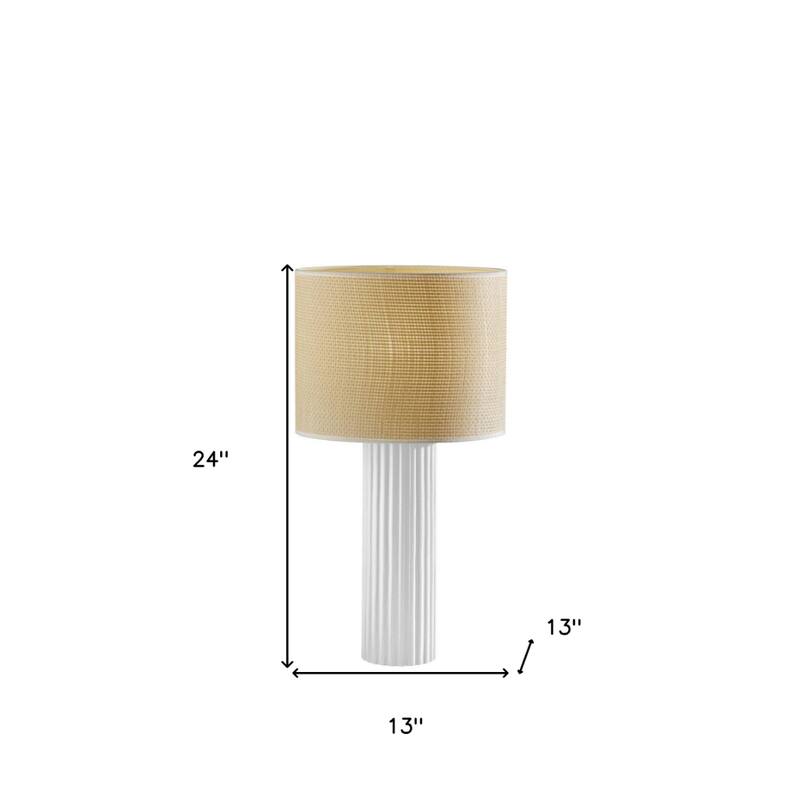 Ceramic Table Lamp with Beige Fabric Drum Shade Rotary Switch