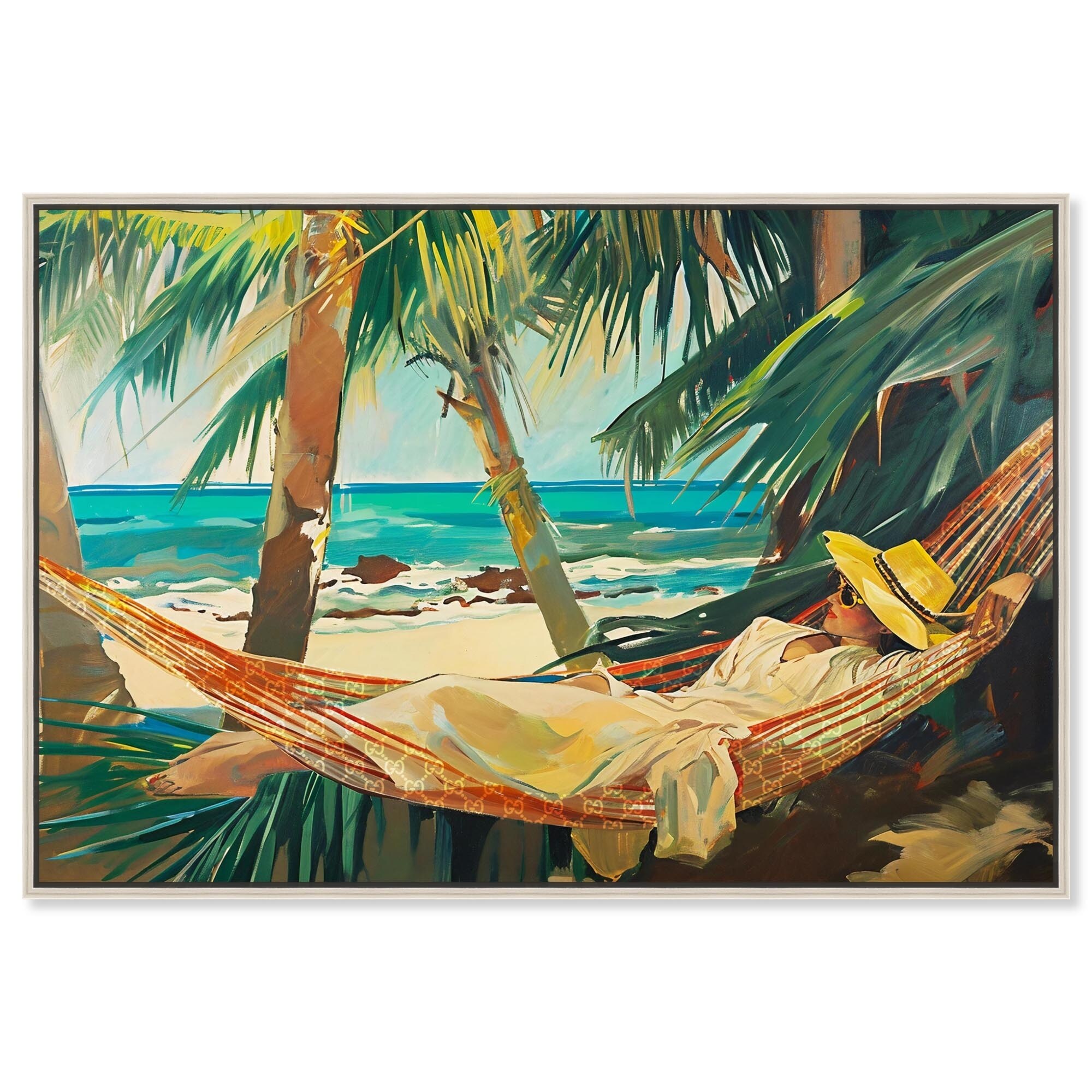 On Her Hammock Canvas Glam Beach Wall Art by Art Remedy