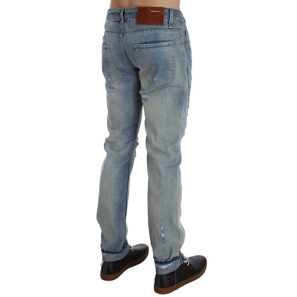 ACHT Blue Wash Torn Denim Cotton Slim Fit Jeans