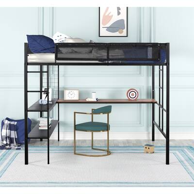 Metal Full Size Loft Bed with Desk