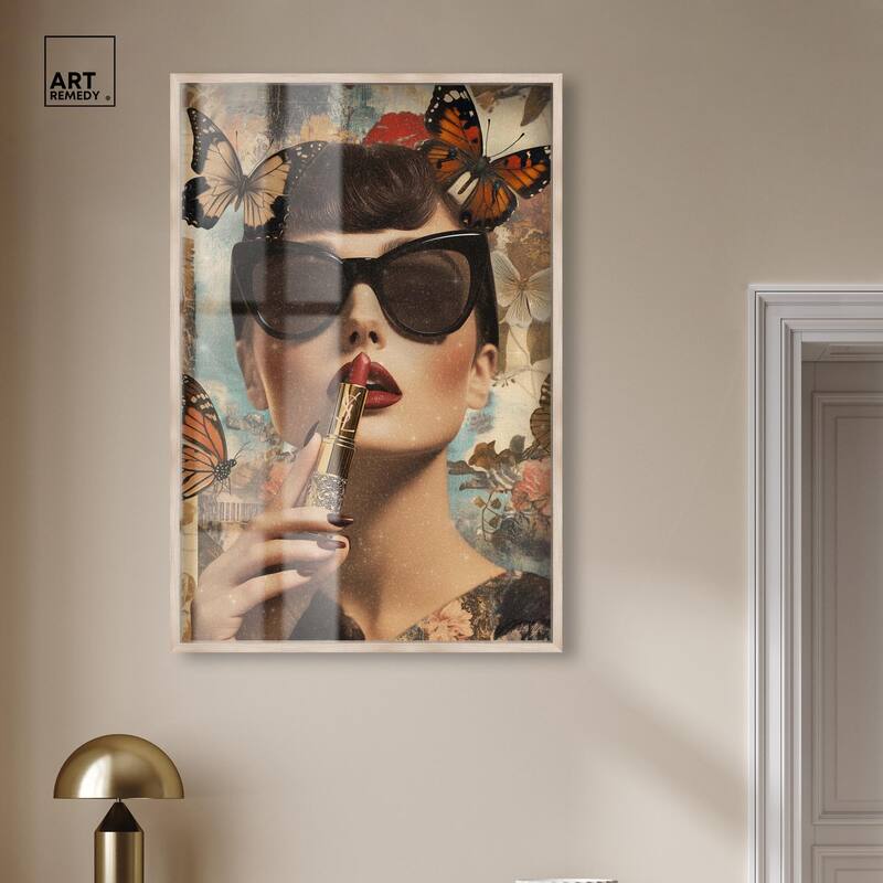 Iconic Lady Butterfly Collage II Shadowbox by Art Remedy