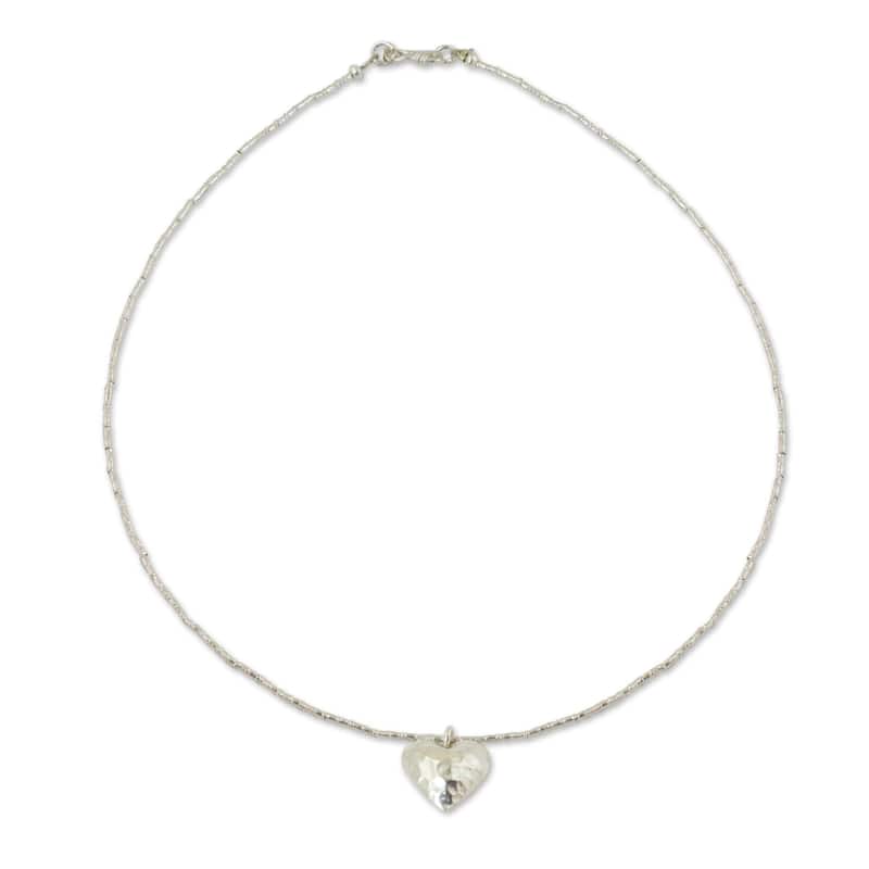 Novica Handmade Heartbeat Silver Heart Pendant Necklace