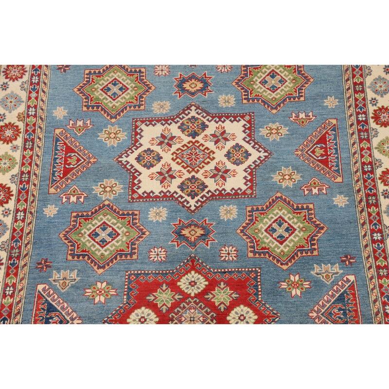 Blue Kazak Oriental Area Rug Hand-Knotted Wool Carpet - 6'7" x 9'10"
