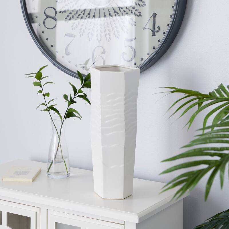 White Ceramic Textured Decorative Vase - 6 x 6 x 16 - 6 x 6 x 16 - White