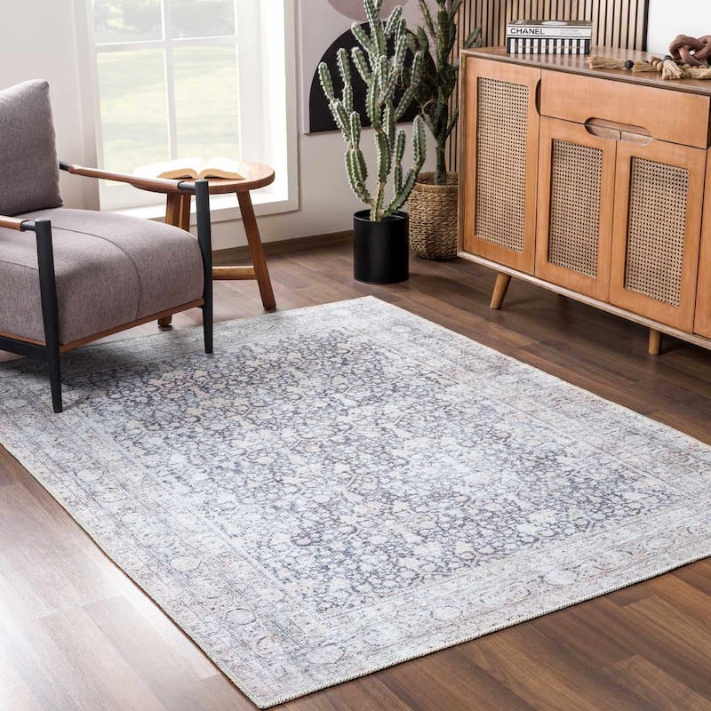 Hauteloom Hedda Living Room, Bedroom Machine Washable Area Rug - Light Gray, Ink, Gray - 2' x 2'11"