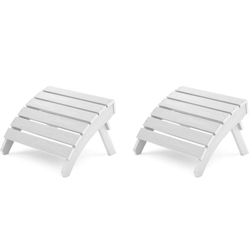 WINSOON All Weather HIPS Outdoor Folding Ottoman Adirondack Chair Footrest Set Of 2 - White