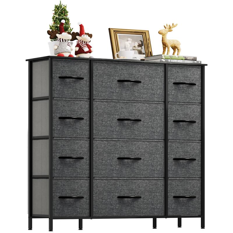 Fabric Chest 12 Drawer Storage Tower Dresser - Black Grey