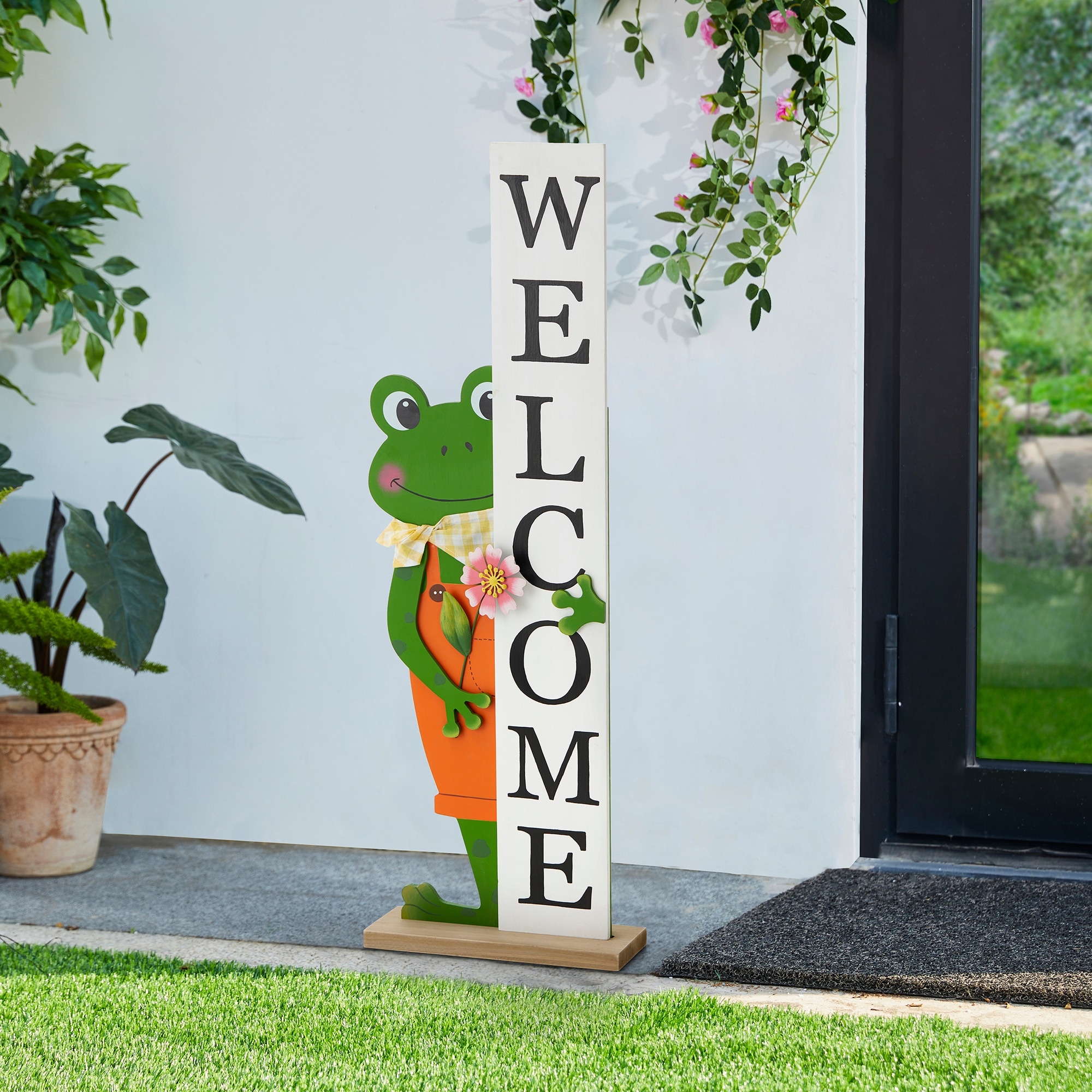 Glitzhome 36"H Wooden Frog Welcome Porch Decor for Outdoor and Indoor