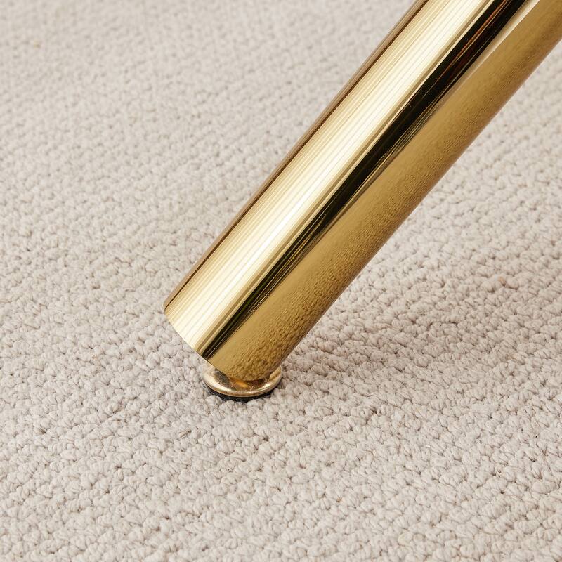 Large Modern Minimalist Rectangular Glass Dining Table with 0.39" Tempered Glass Top and Gilded Metal Legs for Kitchen - Golden