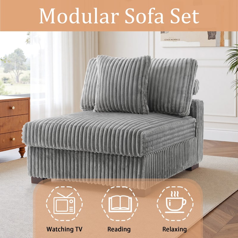 35.7" W Plush Corduroy Upholstered Armless Modular Sofa Chair