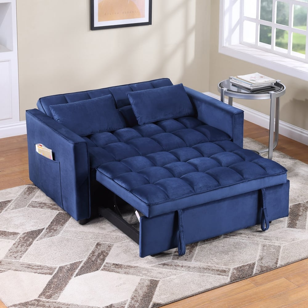 Classic 55" Width Pull Out Tufted Convertible Loveseat Sleeper Sofa Bed - 55"W x 68"L x 20"H