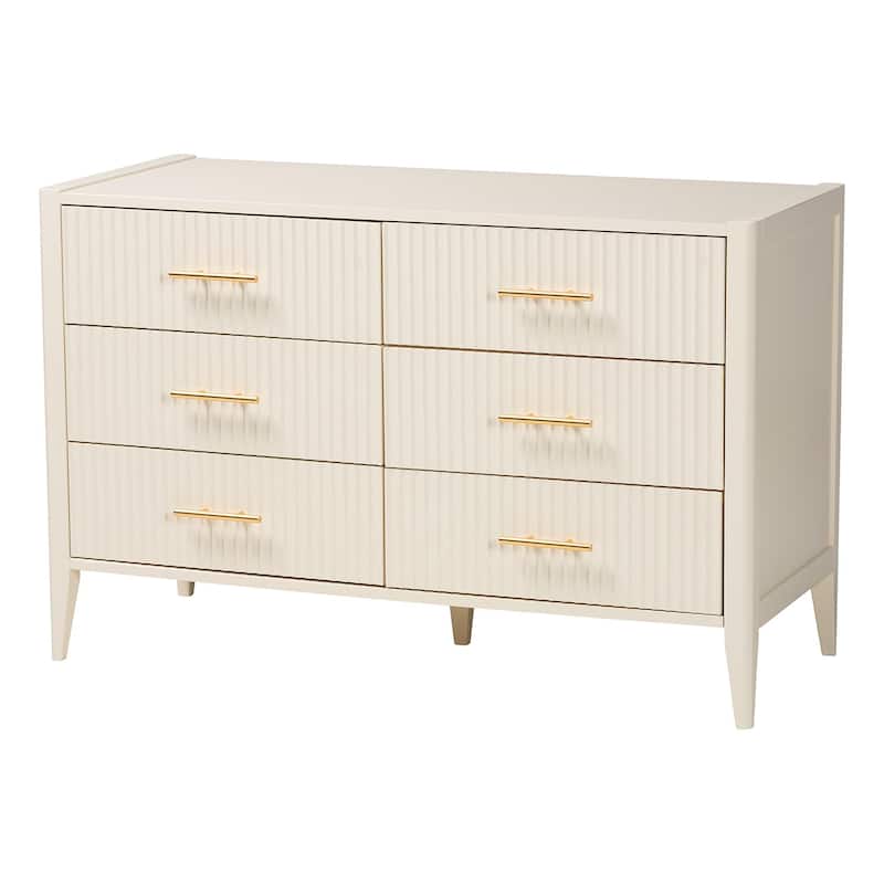 Primrose Mid-Century Fluted Wood 6-Drawer Dresser - Ivory