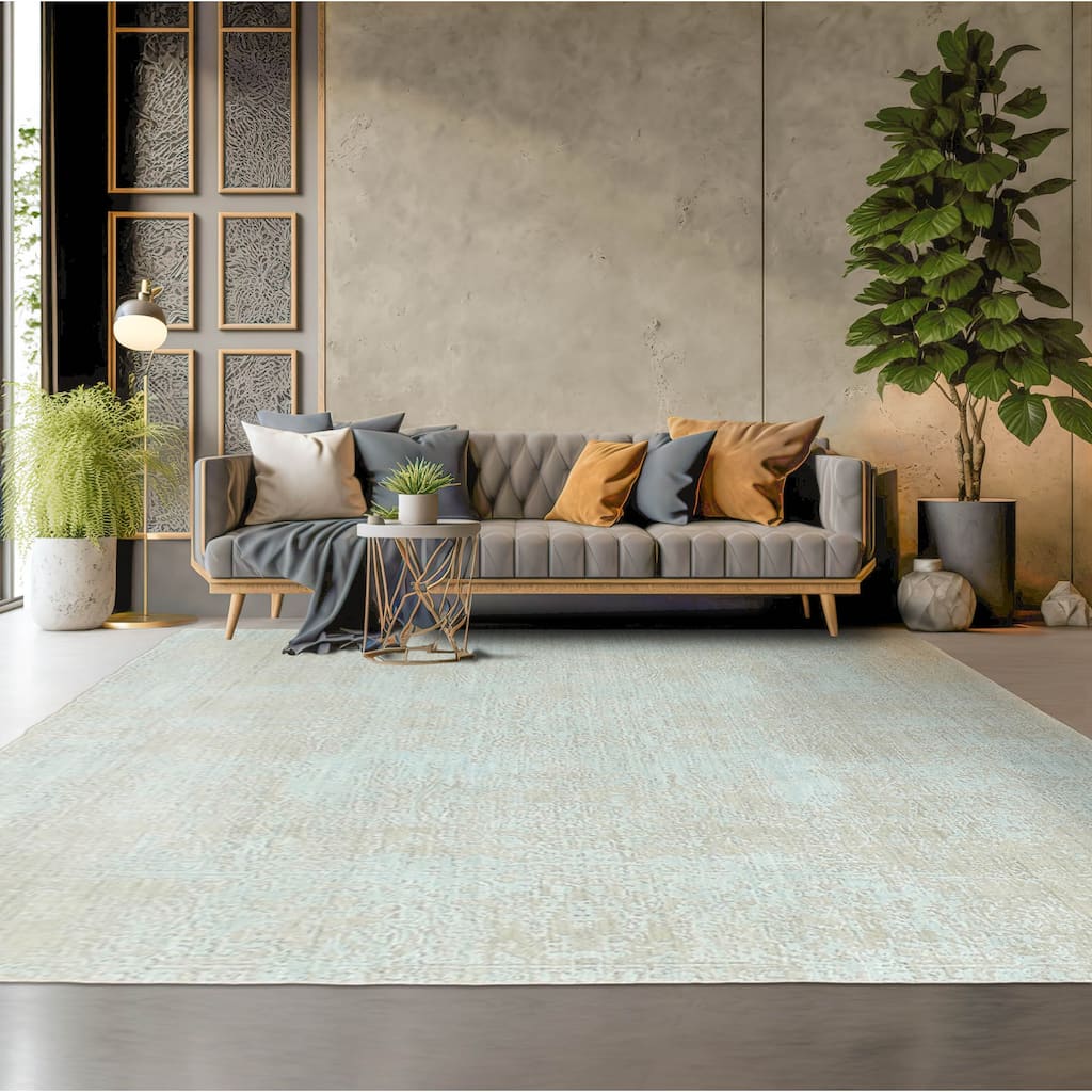 Hand Knotted 100% Wool Transitional Oriental Area Rug Light Blue - 8' x 9' 11''