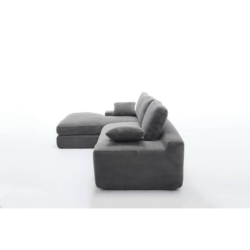 Modular Sectional Cloud Sofa with L-Shape Chaise, Corduroy Upholstered Sleeper Sofa, Compressed Sofa with Pillow