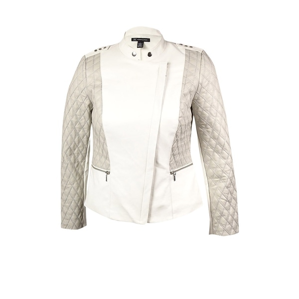 INC International Concepts Women's Quilted Moto Jacket - washed white - xL