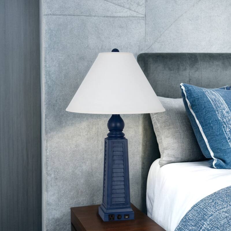 Polyresin 31" Table Lamp with Linen Shade, Navy Blue (Set of 2)
