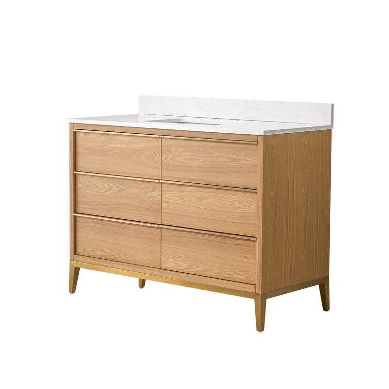 36"/48"/60" W Width Solid Wood Bathroom Vanity with Stain-resistant Carrera White Quartz Top and Sink
