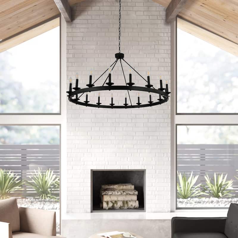 48" 18-Light Industrial Wagon Wheel Large Round Chandelier Fixture