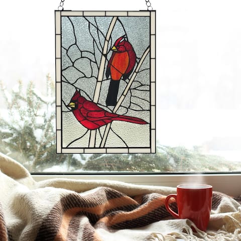 Copper Grove Zoetermeer 18.5-inch Northern Cardinal Songbird Stained Glass Window Panel
