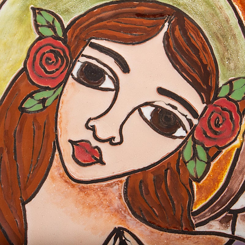 Novica Handmade Angel With Roses Ceramic Decorative Plate