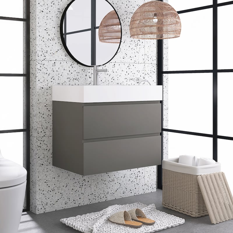 Floating Bathroom Vanity with Solid Surface Top