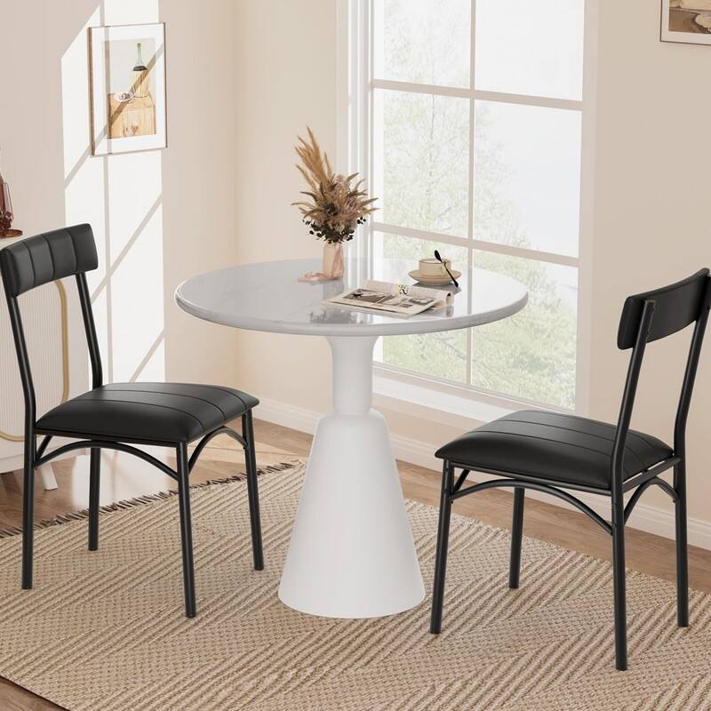 Set of 2 Dining Chairs with Comfortable Upholstered Seat Back - Black