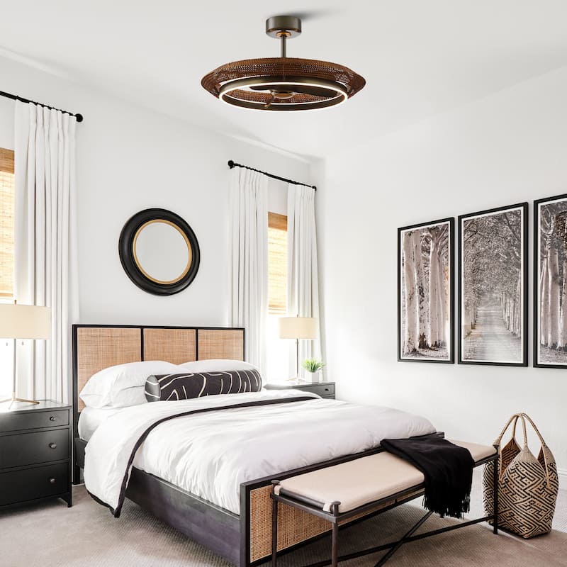 33" Coastal Rattan Fandelier Bladeless LED Ceiling Fan with Light and Remote