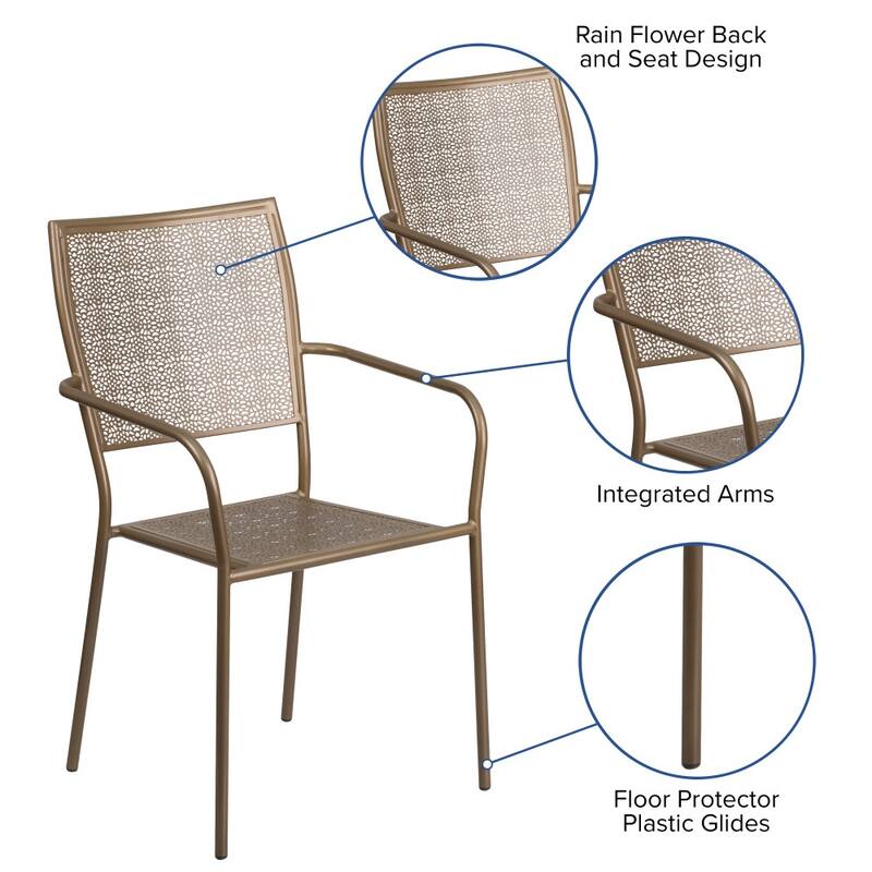 Indoor-Outdoor Steel Patio Arm Chair with Square Back