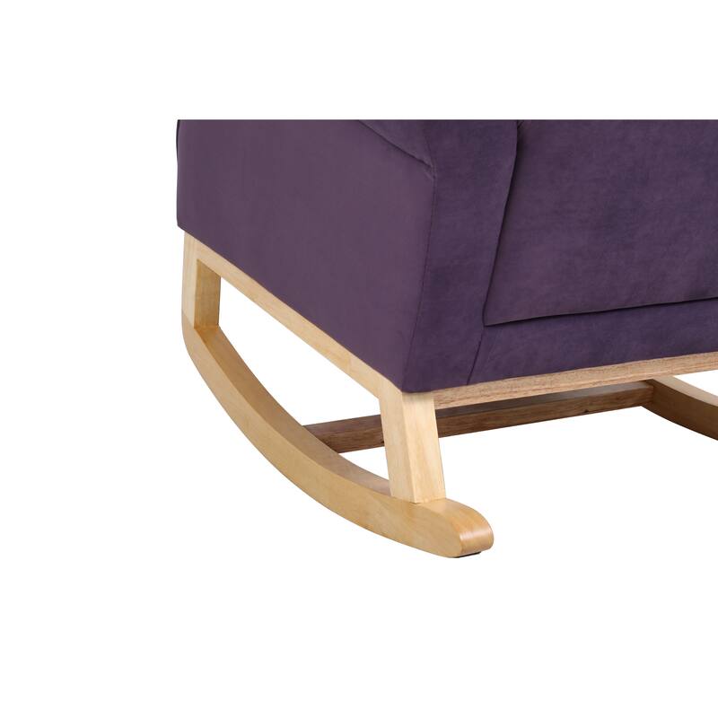 Velvet Upholstered Glider Rocking Chair, Glider Rocking Chair with Fabric Seat, High Back Armchair with Wood Base