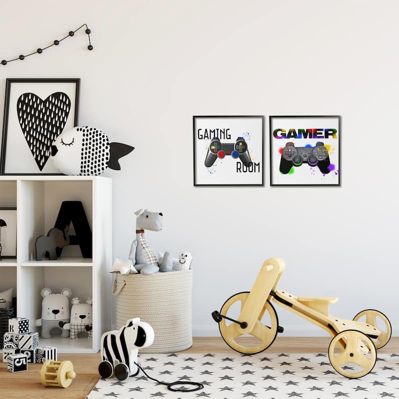 Stupell Retro Gaming Room Control Framed Giclee Art Design By Kim Allen, Marcus Prime (Set of 2)