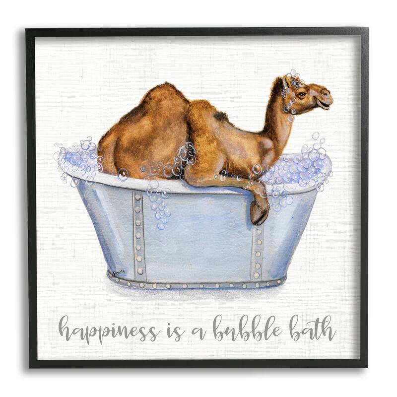 Stupell Happiness Is a Bubble Bath Desert Camel Bathroom Framed Wall Art - Orange