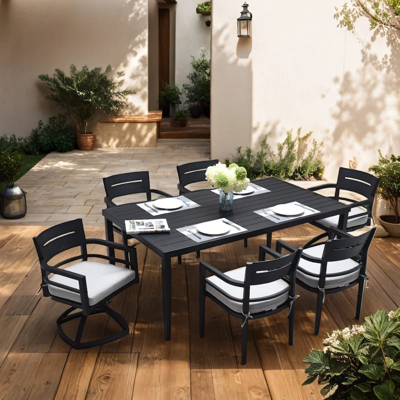 GDFStudio -Sharon Outdoor Patio Aluminum 40"x70" Rectangle Dining Table with Tapered Feet & Umbrella Hole