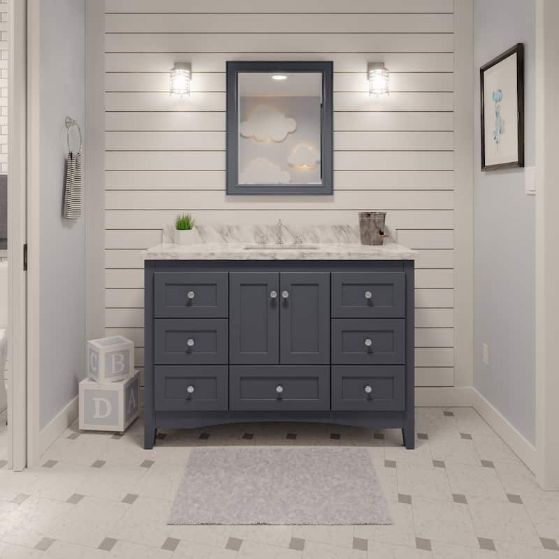 KitchenBathCollection Abbey 48" Bathroom Vanity with Carrara Marble Top
