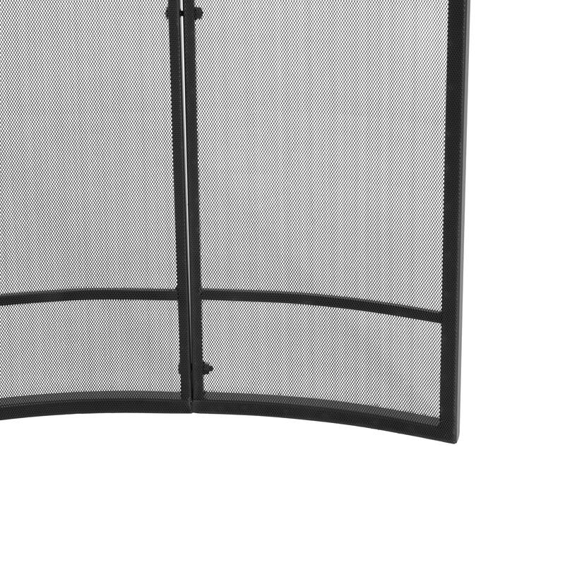 Roomfitters Regina 1-Panel Curved Iron Fireplace Screen with Grid Pattern