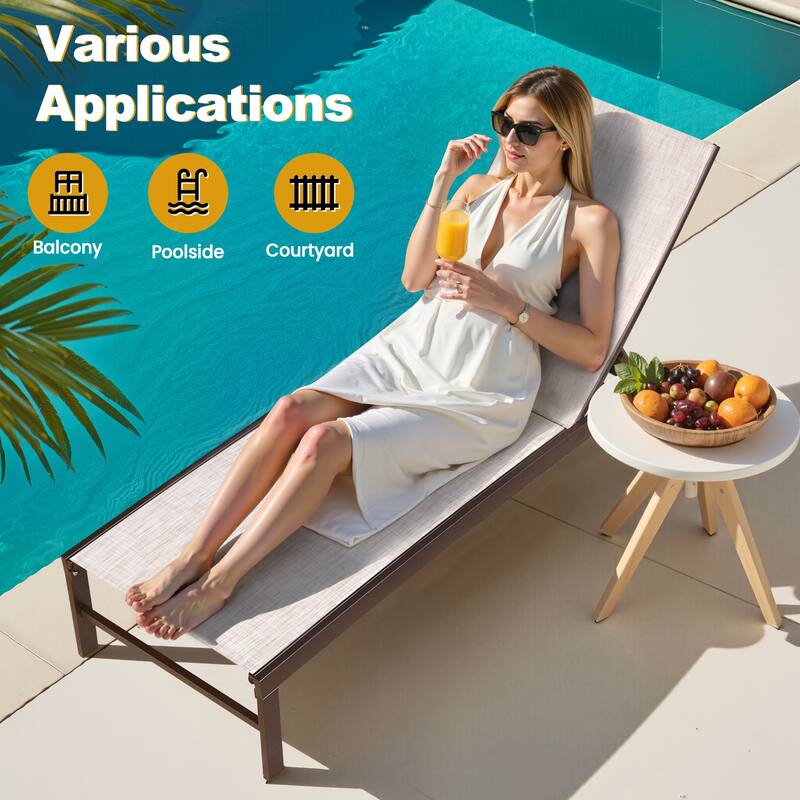 Outdoor Patio Aluminum 5-Position Adjustable Chaise lounge Chairs with Wheels