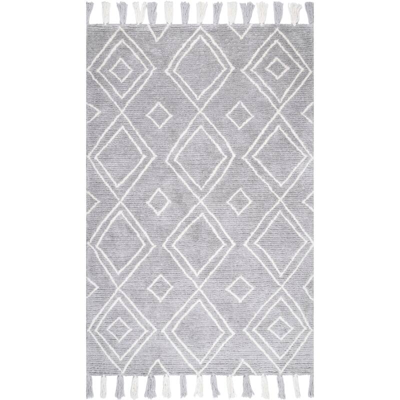 Nuloom Handmade Plush Boho Tribal Diamond Tassel Shag Rug