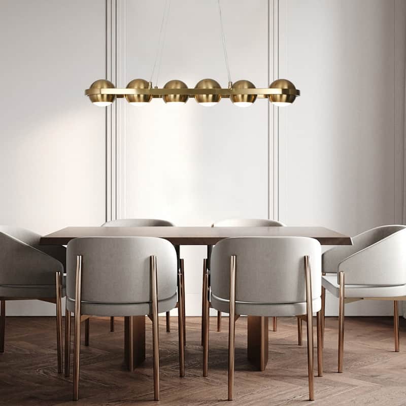 Modern 6-Light Gold LED Chandelier Metal Linear Island Lights for Dining Room