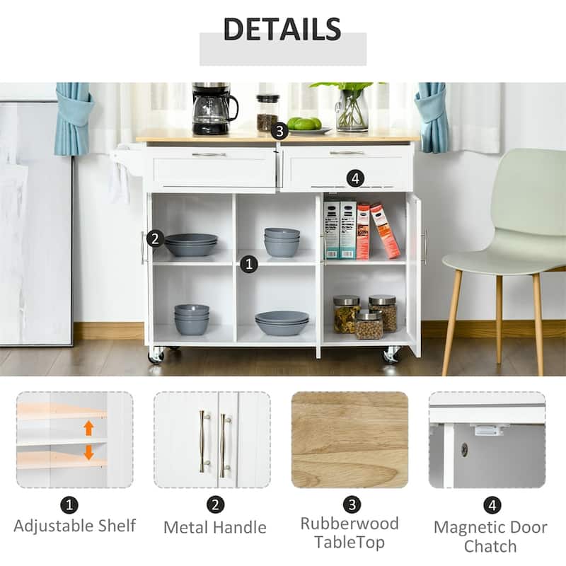 Mobile Wood Kitchen Island with Storage and Adjustable Shelves - N/A