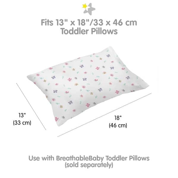 dimension image slide 12 of 13, BreathableBaby Cotton Percale Pillowcase, For 13" x 18"/33 x 46 cm Toddler Pillow, Prints (2-Pack)