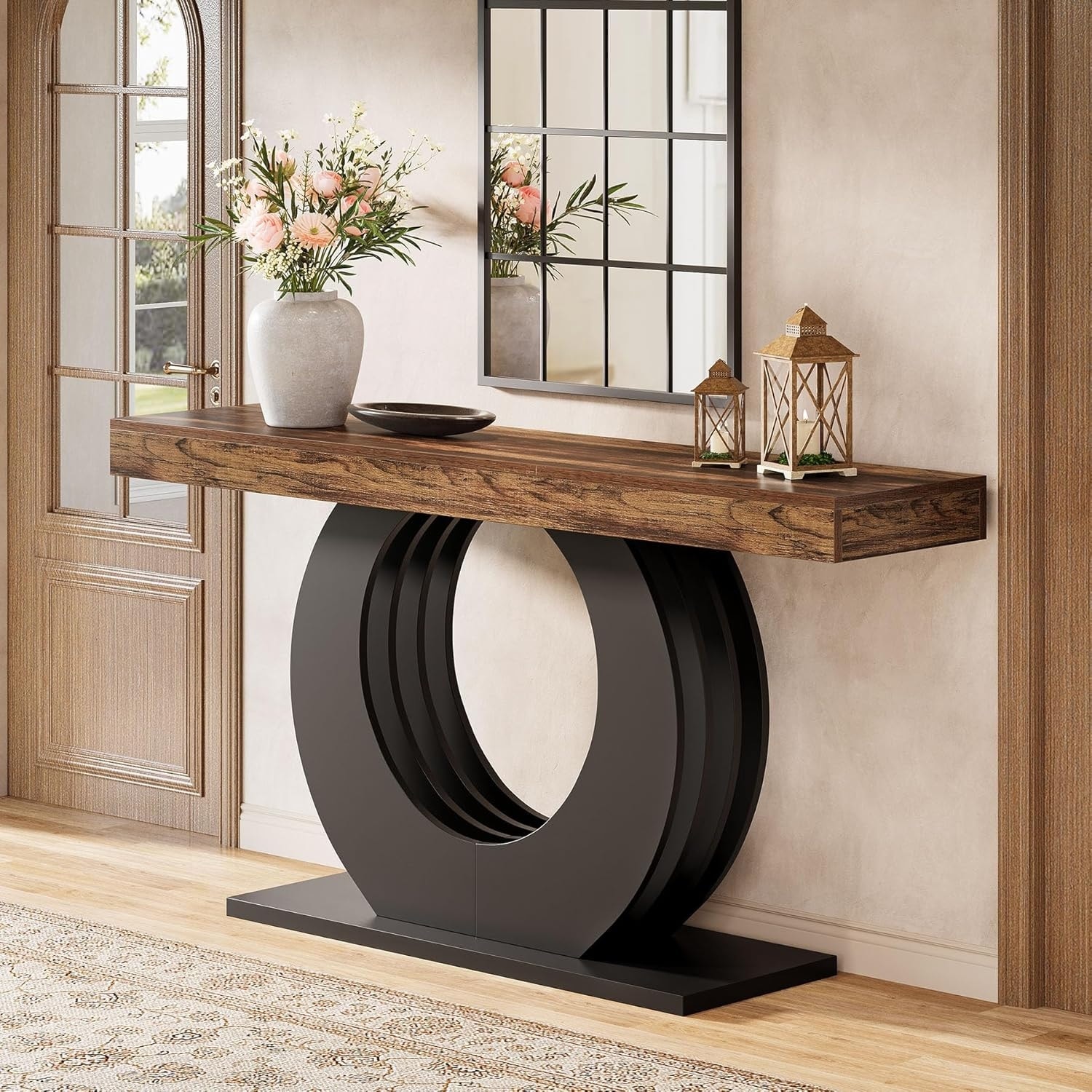 Wood Console Sofa Table, 63-Inch Rustic Farmhouse Entryway Table