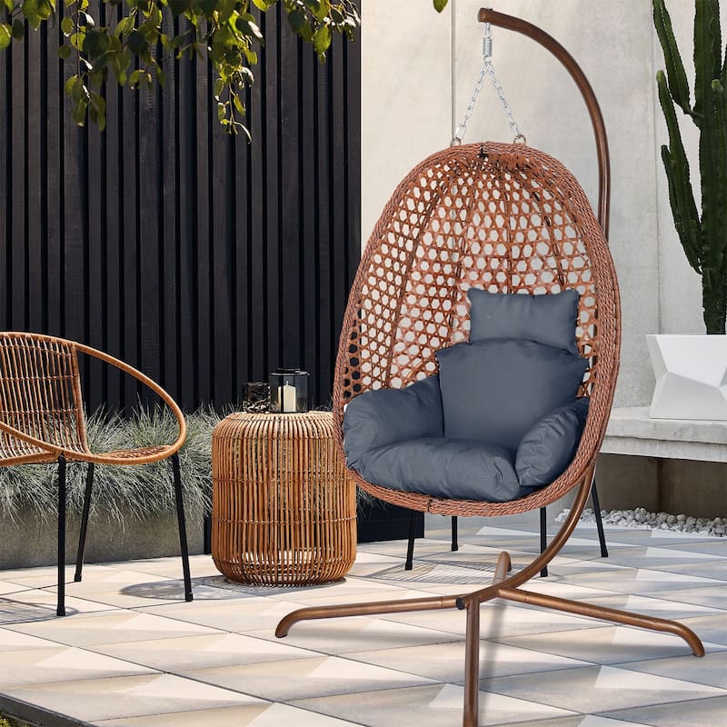 Outdoor/Indoor Swing Egg Chiar With Stand, Cushion And Headrest