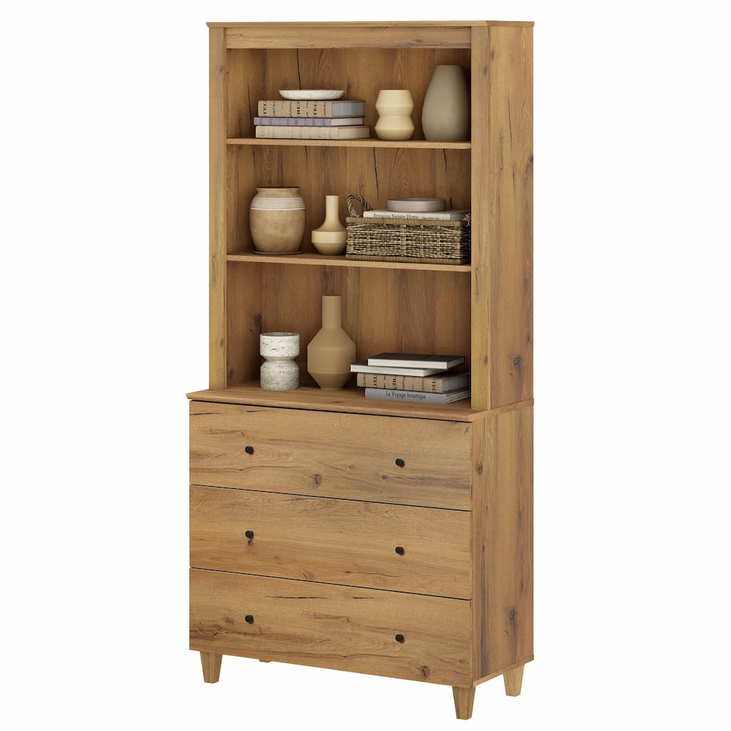 Modern 71" Tall Bookcase with Drawers & Open Shelves for Home Office