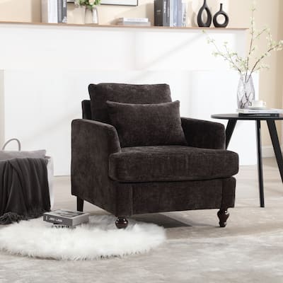 Black 29.53" Chenille Upholstered Arm Chair with Pillows