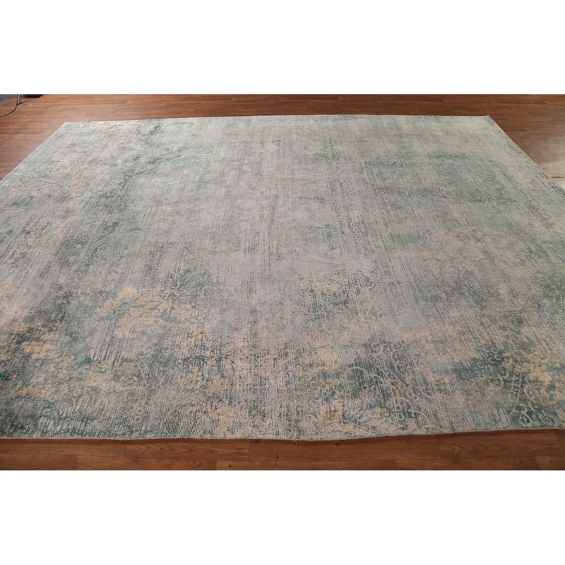 Green Abstract Indian Large Area Rug Hand-Knotted Wool Carpet - 9'9"x 14'1"