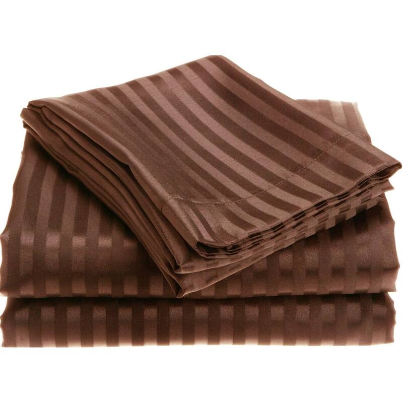 1800 Series Wrinckle Resistant 3 Piece Twin Size Embossed Stripe Sheet Set - Chocolate - Twin