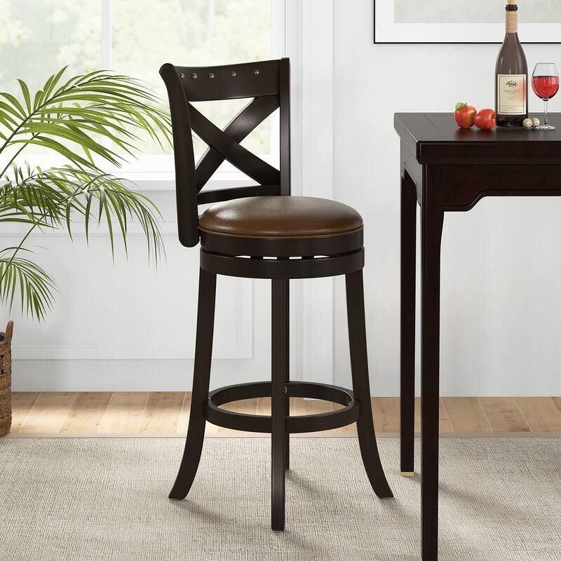 Gymax 31'' Swivel Bar Stool Set of 2 Bar Height PU Leather Seat Rubber