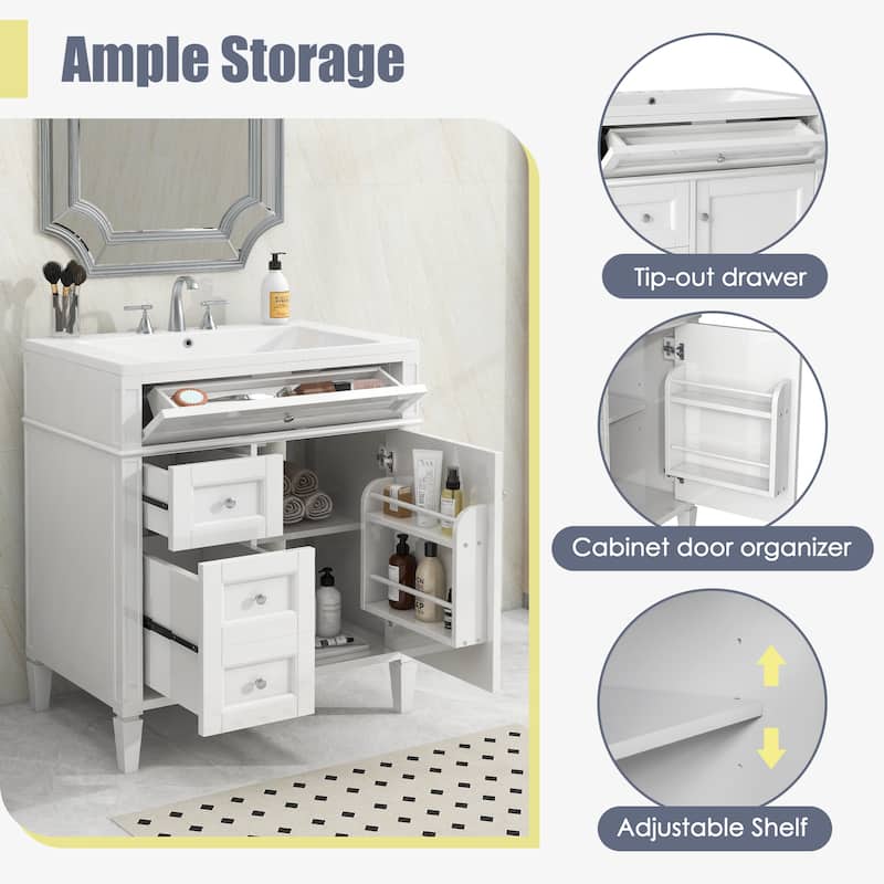 Bathroom Vanity with Sink White Tip-out Drawer Floor Storage Cabinet ...