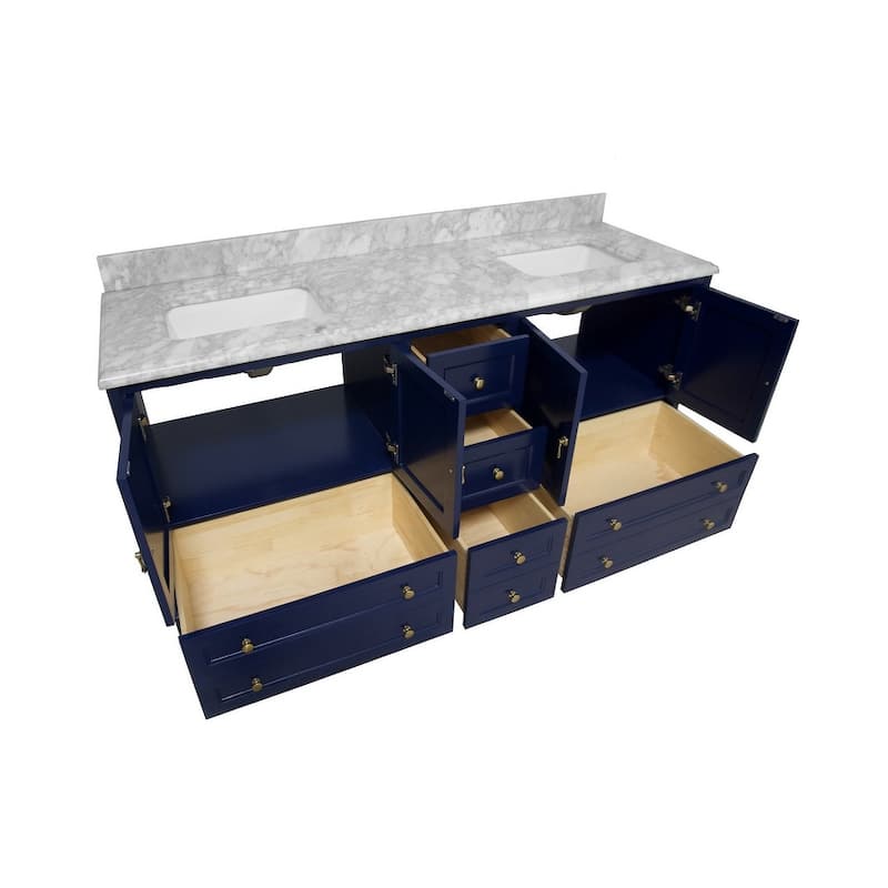 KitchenBathCollection Madison 72" Double Bathroom Vanity with Carrara Marble Top