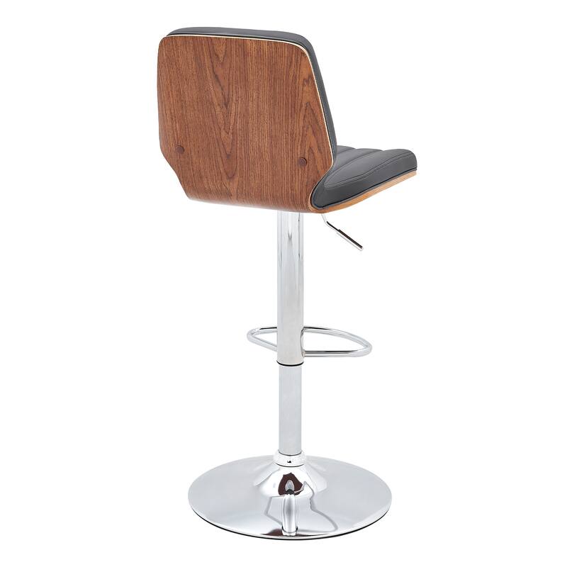 Sabine Black or Walnut Wood and Faux Leather Adjustable Height Bar Stool